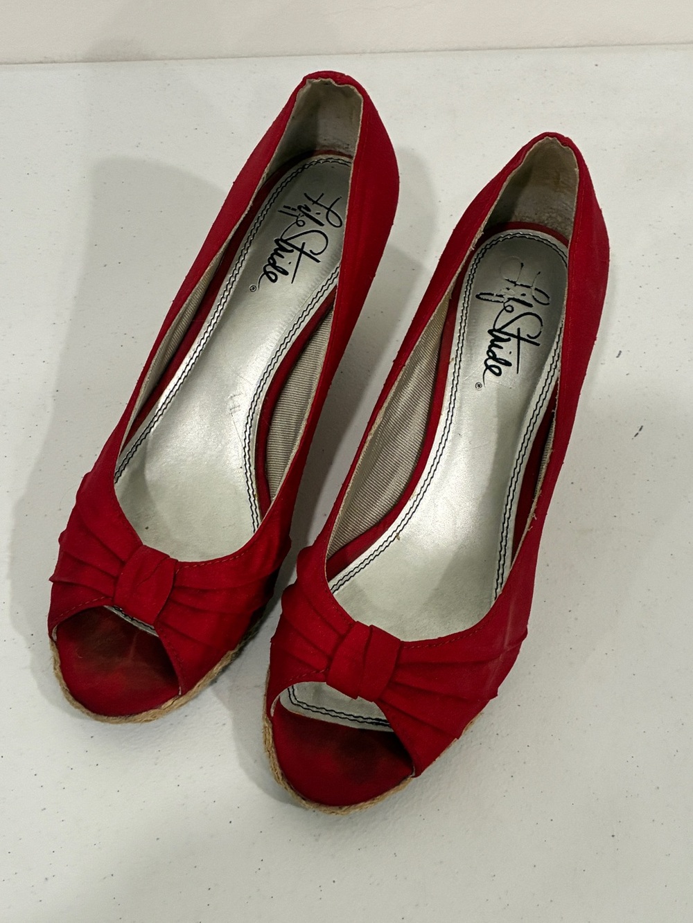 LifeStride Glory Women's Red Espadrille Wedge Shoes Peep Toe Heels Size 9